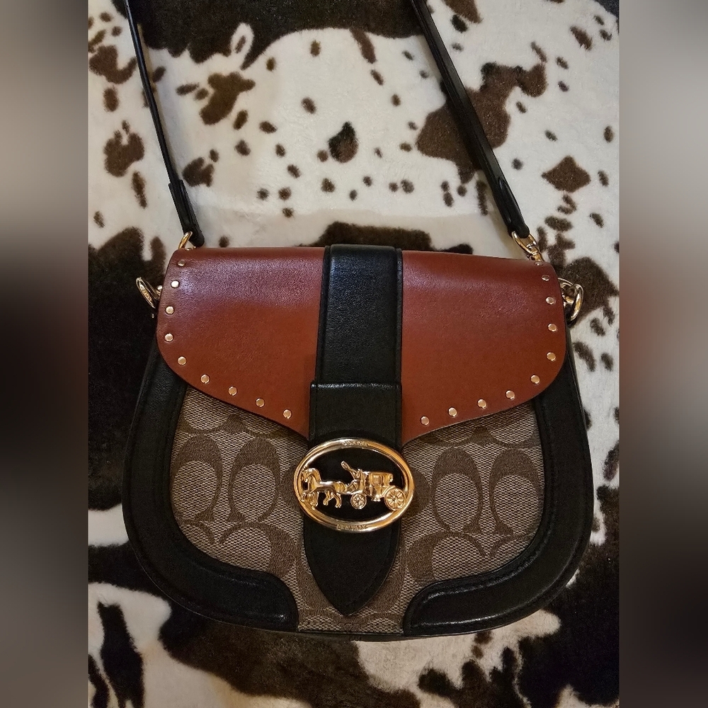 Coach Brown and Black Monogram Shoulder Bag